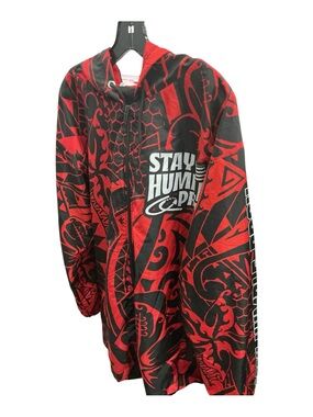 Stay Humble Red & Black Graphic Zip Hoodie